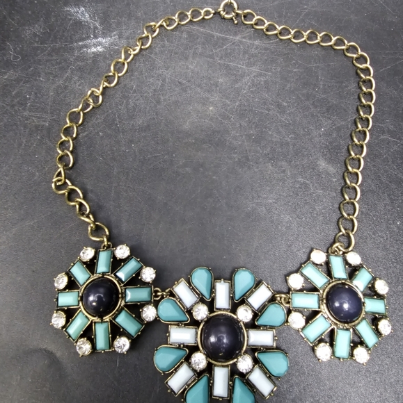 Vintage J. Crew turquoise and pearl statement necklace - Picture 3 of 4